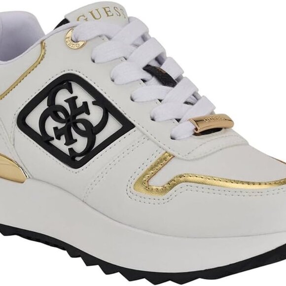 GUESS Koyaa Women's Quattro G Logo Retro Jogger Sneakers Lace Up White Gold 10 - Picture 2 of 10